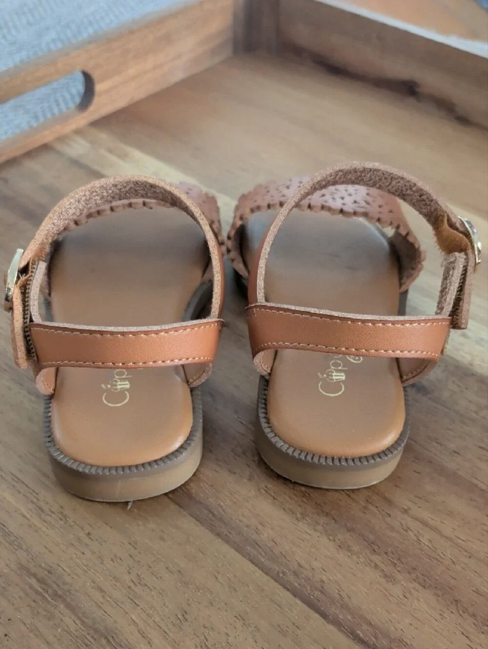 Cupcake Couture Floral Laser-Cut Slingback Sandals in Tan